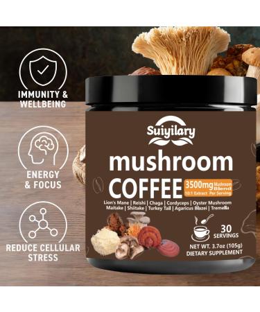 10 Mushroom Coffee with Arabica w Lion's Mane Reishi Mushroom Polysaccharides & More 3500mg(10:1) Extract Instant Mushrooms Powder for Focus Immunity Boost Memory & Clarity - 30 Servings mushroom coffee 3.7 Ounce (Pac  - Buy Online on GoSupps.com