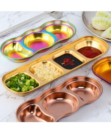 Sauce Dipping Saucer Sauce Dipping Bowls Appetizer Plates Serving Dish 304 Stainless Steel Seasoning Plate Three Grids Durable Sauce Dish Suitable for Dips Salads Desserts Fruit Soy Sauce B - Buy Online on GoSupps.com