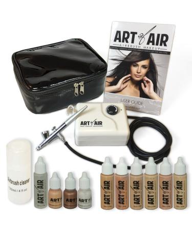 Art of Air Professional Airbrush Cosmetic Makeup System/Fair to Medium Shades 6pc Foundation Set with Blush, Bronzer, Shimmer and Primer Makeup Airbrush Kit