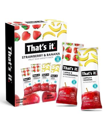 That's it Banana + Apple & Strawberry + Apple 100% Natural Real Fruit Bar, Best High Fiber Vegan, Gluten Free Healthy Snack, Paleo for Children & Adults, Non GMO No Sugar Added, No Preservatives Energy Food (12 Pack) Apple + Strawberry / Apple + Banana