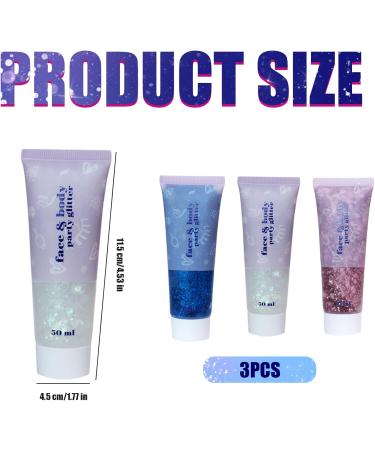 3PCS Body Glitter Face Glitter Gel - Safe Chunky Sequins for Festivals Parties & DIY - 50ml | Sparkling Makeup for Face Body Hair & Nails - Buy Online on GoSupps.com