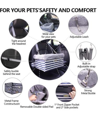 MARSLABO Dog Car Seat for Small Dogs | Metal Frame Upgrade | Double-Layer Oxford | Supports Pets up to 20lbs | XL Stripe Design - Buy Online on GoSupps.com