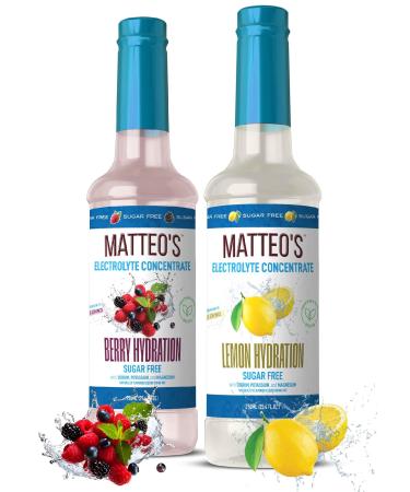 Matteo's Sugar-Free Hydration Concentrate - Electrolyte Drink for Quick Rehydration & Endurance Ideal for Workouts Travel Heat & Sun Delicious with Vitamins & Nutrients Berry & Lemon Flavor 750ml 2-Pack