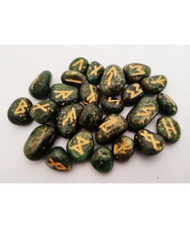 Sharvgun Jade Green Rune Stone Set 25 pi ces avec tableau en bois MDF runique grav lettrage symbolique pa en velours noir/rouge pochette incluse bo te cadeau