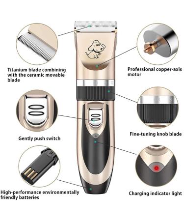 Maxshop Rechargeable Low Noise Dog Grooming Kit - Electric Clippers for Dogs and Cats - Includes Comb Guides, Scissors, and Nail Kit - Gold-1 - Buy Online on GoSupps.com