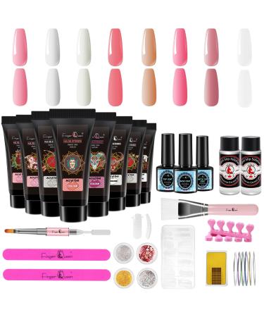 Poly Nail Gel Kit 8 Colors False Nail Extension Gel Nail Enhancement Starter Kit Clear Nude White Crystal Builder Gel All-in-one Nail Art Design Set by Finger Queen Kit 01