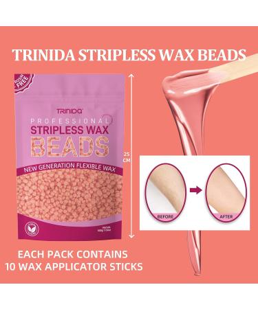 TRINIDa Rose Hard Wax Beads 500g with 10 Applicators - Gentle Hair Removal for Full Body, Facial and Legs - Painless Wax Beads for Women and Men - Buy Online on GoSupps.com