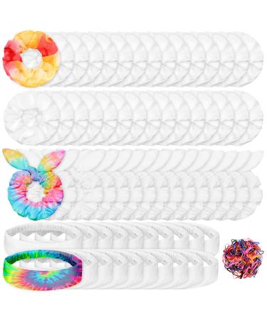 Riceshoot 65 Pcs White Cotton Hair Accessories for Tie Dye Party Supplies Including 30 Scrunchies 15 Bow Hair Ties 20 Headband Non Slip Stretchy Elastic Head Wrap Holder for Women DIY Tie Dye