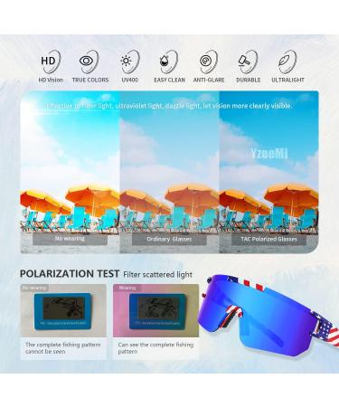 YzeeMi Polarized Sunglasses | UV400 Protection | Rainbow Blue Lens | Flag Frame - Buy Online on GoSupps.com