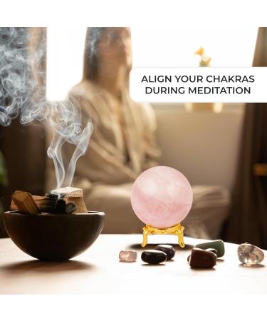 PYOR Rose Quartz Sphere Gem Ball with Stand - Meditation & Feng Shui Crystal Decor for Wealth & Harmony - Buy Online on GoSupps.com