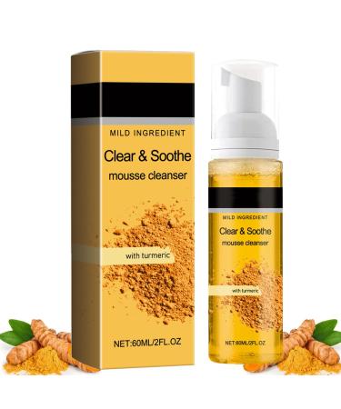 Turmeric Face Cleanser Clear & Soothe Mousse Cleanser Turmeric Cleanser For Gently Cleaning Pores Moisturising Face Wash Women Deep Cleansing Brightening Foaming Cleanser Daily Makeup - 60ml
