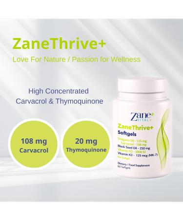  Zane VITALe ZaneThrive+ Oregano Oil Black Seed Oil Vitamins D3 and K2 - High Concentration Food Supplement - With Carvacrol - Buy Online on GoSupps.com
