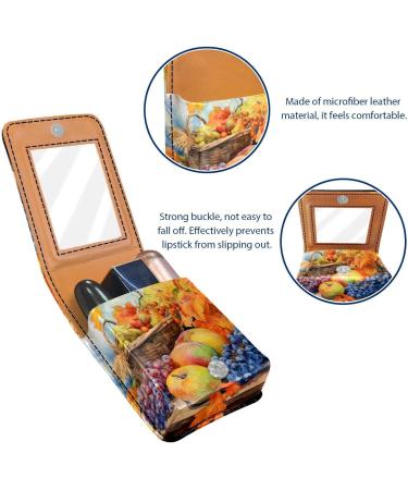 Travel Lipstick Organizer Case | Portable Makeup Bag with Mirror | Autumn Harvest Grapes & Pumpkin Design - Buy Online on GoSupps.com