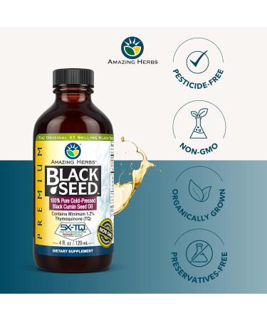 Amazing Herbs Premium Black Seed Oil - Gluten Free Non GMO Cold Pressed Nigella Sativa Aids in Digestive Health Immune Support Brain Function - 4 Fl Oz - Buy Online on GoSupps.com