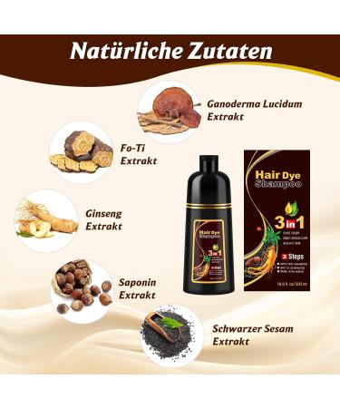 Ingbear Dark Brown Hair Dye Shampoo for Grey Hair - 3 in 1 Instant Hair Colour Shampoo Long Lasting for Men and Women - Natural Shampoo 500ml - Buy Online on GoSupps.com