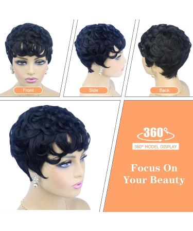 VRZ Human Hair Short Pixie Wig with Bangs - Black Layered Wavy Pixie Cut for Women - Buy Online on GoSupps.com