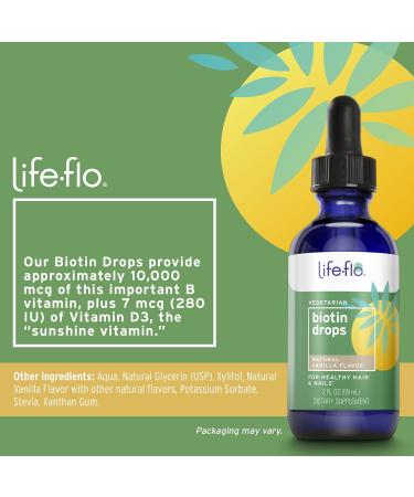 Life-flo Biotin Drops 10000 mcg | Natural Vanilla Flavor for Healthy Hair & Nails - 2 fl oz - Buy Online on GoSupps.com