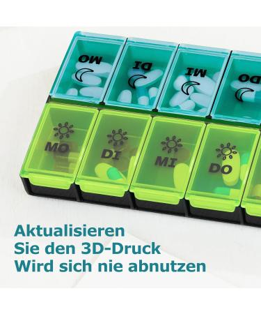 Moisture Festival XL 7-Day Pill Organizer - 14 Compartments for Vitamins Supplements & Medications - Green - Buy Online on GoSupps.com