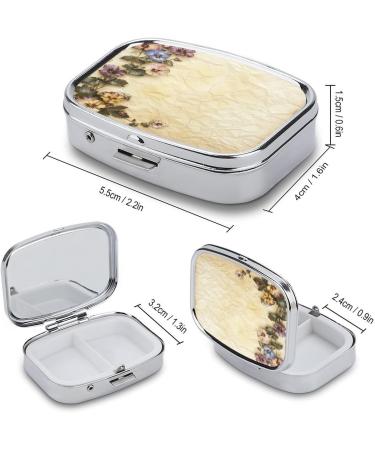 Buy Violet Floral Print Pill Box - 2 Compartment Portable Medicine Organizer for Pocket & Purse - Decorative Metal Pill Case - Buy Online on GoSupps.com