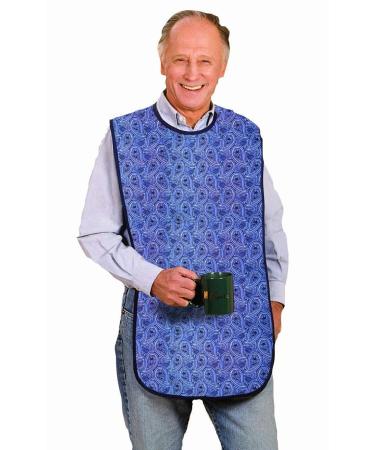 Priva Extra Long Blue Terry Waterproof Adult Bib Mealtime Protector 18" x 35" Paisley 1