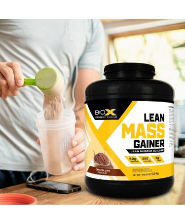 BioX Lean Mass Gainer | Low Lactose Sustained-Release Protein Matrix Gainer with No Added Sugar | 590 Calories 50G Protein 5G Fibre | 23+ Servings 3.50KG (Chocolate) - Buy Online on GoSupps.com