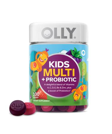 OLLY Kids Multivitamin + Probiotic Gummy Digestive and Immune Support Vitamins A D C E B Zinc Kids Chewable Supplement Berry 50 Day Supply - 100 Count (Pack of 1)