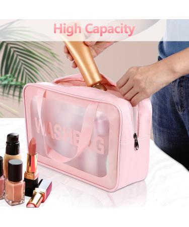 4 Pcs Clear Travel Toiletries Bag Set for Women | Waterproof PVC Makeup Bag | Pink Travel Toiletry Bags for Girls - Buy Online on GoSupps.com