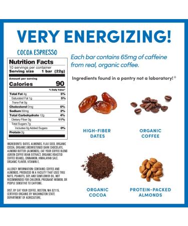 Caffeinated Coffee Bites | Cocoa Espresso Energy Bar | Natural Snack | Stay Energized | Ethically Sourced | 0.8 oz (Pack of 10) - Buy Online on GoSupps.com