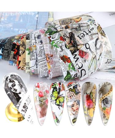 Hot Wraps Sliders For Nails Water Transfer Decals Retro Design Newspaper Nail Foils Stickers Rose Paper - Buy Online on GoSupps.com