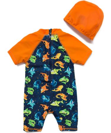 BONVERANO Baby Boys Sunsuit UPF 50+ with Sun Hat | 3 Months | Shark/Orange - Buy Online on GoSupps.com