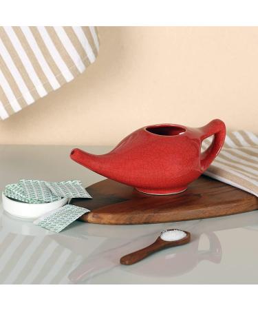HealthGoodsIn Premium Ceramic Neti Pot - 225ml, Crackle Pattern Red | Handcrafted, Durable & Dishwasher Safe - Buy Online on GoSupps.com