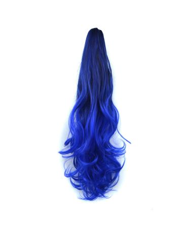 22" (55cm) 140G Long Wavy Claw Ponytail Two Tones Ombre Color Curly Clips in Hair Extensions (Black to Blue)