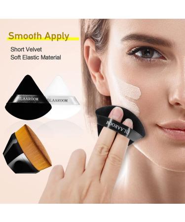 Velour Triangle Powder Puff & Kabuki Brush Set for Flawless Face Makeup | Black+White - Buy Online on GoSupps.com