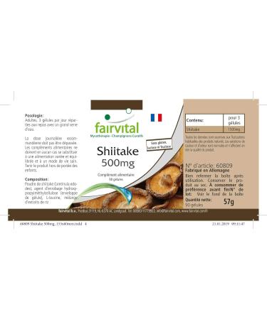 Fairvital | Shiitake - Pure Mushroom 500mg - 90 Vegetarian Capsules - Buy Online on GoSupps.com