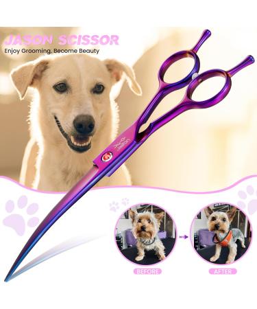 Jason Profi Curved Dog Scissors - 7.5 Japanese Stainless Steel Pet Fur Care Scissors (Purple) for Professional Grooming - Buy Online on GoSupps.com