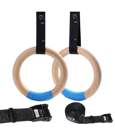 YOELVN Wood Gymnastic Rings with Adjustable Number Suspension Trainer Straps with Cam Buckle 15ft Olympic Rings 32/28mm Heavy Duty 1543/992lbs for Pull Up Bar Workout Exercise Gym Hanging Rings Indoor 32mm ring + straps