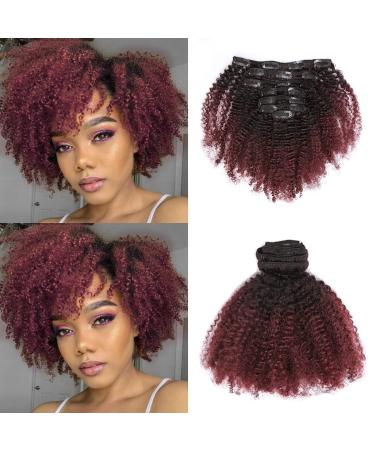 Loxxy Afro Kinkys Curly Hair Extensions Clip In 4B 4C Natural Hair Clip Ins Virgin Brazilian Human Hair Kinky Curly Clip In Hair Extensions Human Hair For Black Women Red Brown 1b/99j 10Inch 10 Inch AC Ombre 1B/99J