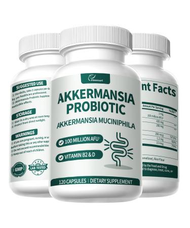 Akkermansia Probiotic with Vitamin B2 & D and Chicory Inulin & Green Tea Akkermansia Muciniphila 100 Million AFU for Men & Women Made in USA Gluten Free Non-GMO 120 Capsules