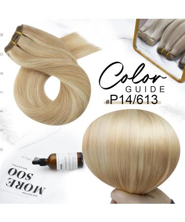 Moresoo 24 Inch Blonde Double Weft Sew in Hair Extensions #14/613 - Platinum Strawberry Blonde Human Hair Weft 100g - Buy Online on GoSupps.com