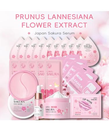 Cherry Blossom Skin Care Set | Sakura Skincare for Teens & Women | 24PCS Travel Kit with Cream Serum Eye Mask & More - Buy Online on GoSupps.com