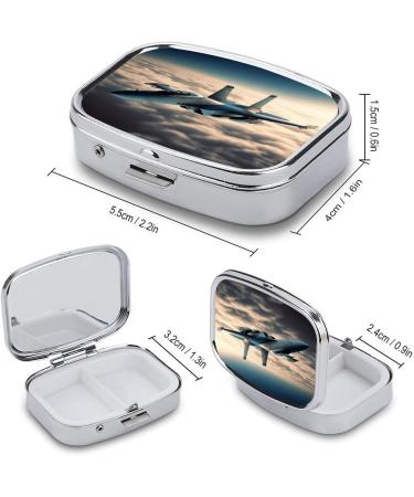 Pill Box with Fighter Jets Print | 2 Compartment Metal Pill Organizer for Pocket & Purse - Buy Online on GoSupps.com