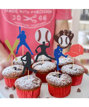 UXYOKM 24Pcs Baseball Cupcake Toppers Glitter Baseball Players Cupcake Picks Baby Shower Kids Birthday Sport Theme Party Cake Decorations Supplies - Buy Online on GoSupps.com