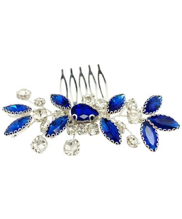 PRETTYLIFE Crystal Bride Wedding Hair Comb - Silver Vine Bridal Hair Accessories for Women and Girls (Royal Blue) - Buy Online on GoSupps.com