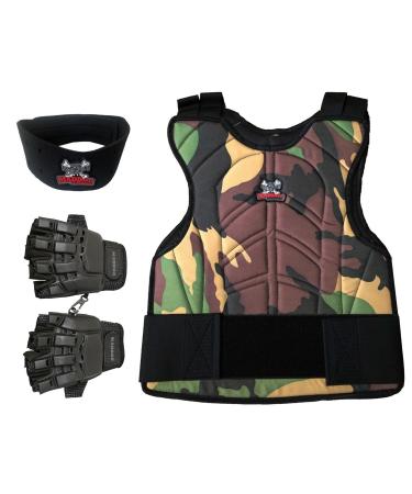 Maddog Sports Padded Chest Protector, Tactical Half Glove, & Neck Protector Combo Package Camo Small / Medium Gloves