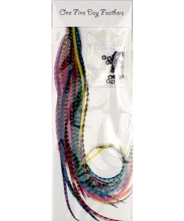 Real Feather Hair Extensions - Short Skinny 7-9 inch - 25 Feathers (Mixed Brights) with Rings/Loop - Buy Online on GoSupps.com