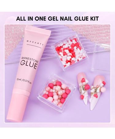 Makartt Rhinestone Glue Gel 15ml | UV Nail Glue Set with Pink Heart & Circular Charms | Nail Jewelry & Designing Accessories | Perfect for Valentine's Day Manicure Gifts - Buy Online on GoSupps.com