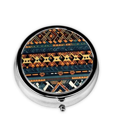 African Tribal Ethnic Textureround Pill Box 3 Compartment Round Pill Box Organizer Portable Travel Pill Box for Traveling.