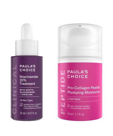 Paula's Choice Pro-Collagen Peptide Plumping Moisturizer Daily Gel-Cream for Deep Lightweight Hydration & CLINICAL 20% Niacinamide Face Serum Treatment for Discoloration & Minimizing Large Pores