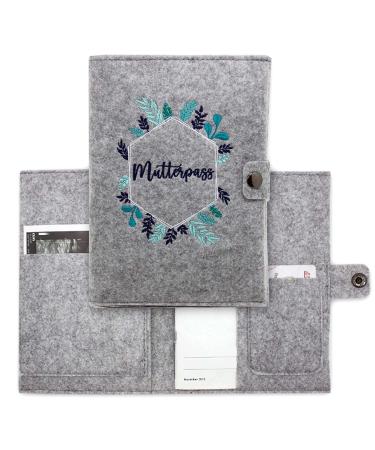 Cozy Racoon Mutterpass cover Hexagon Eucalyptus made of felt |Made in Germany I with additional indoor pockets for the insurance card and ultrasound images I personal gift for pregnant germany mother pass hexagon eucalyptus