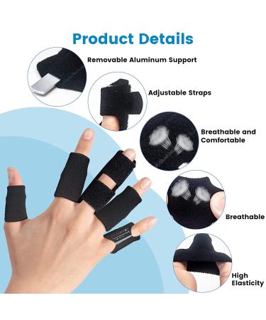 Finger Splint Set of 2 - Trigger Finger Brace for Pain Relief & Sport Injuries with 10 Nylon Sleeves - Relieve Stiffness, Swelling & Sprained Knuckles - Black - Buy Online on GoSupps.com